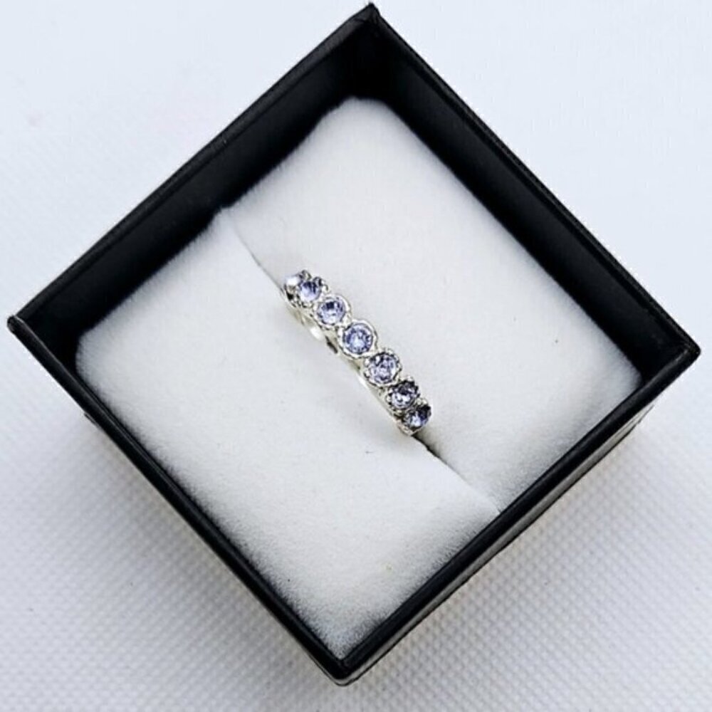 Silver Tone Simulant Tanzanite Band Fashion Ring - Picture 2 of 8